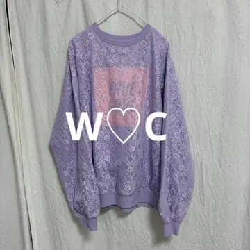 W C 더블씨 전체 레이스 맨투맨 라이트 퍼플
