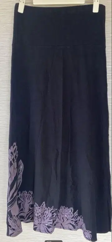 훌라댄스 블랙 꽃무늬 프린트 2way 롱 스커트