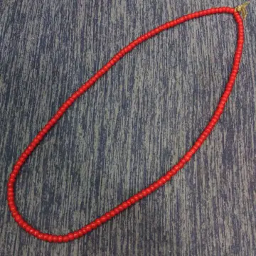 빈티지 화이트하트 빨간색 비즈 목걸이 약 67cm