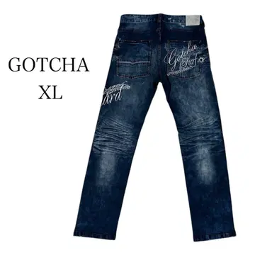 새상품급 GOTCHA 남성용 데님 XL 자수 데미지 Y2K 청바지