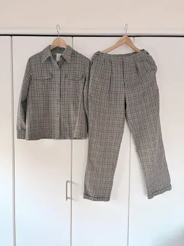 이로 이로지카케 셋업 체크 셔츠 팬츠 캐주얼