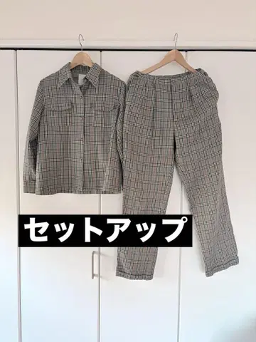 이로 이로지카케 셋업 체크 셔츠 팬츠 캐주얼