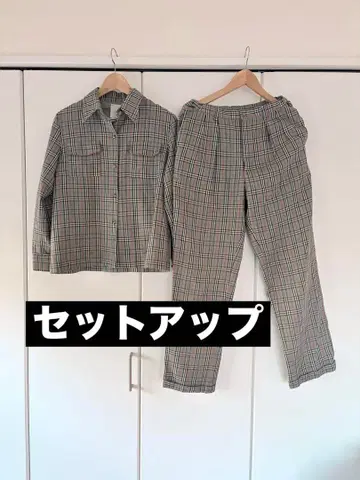 이로 이로지카케 셋업 체크 셔츠 팬츠 캐주얼