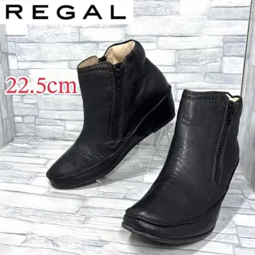 새상품급 REGAL 숏부츠 천연 가죽 더블 지퍼 블랙 22.5cm