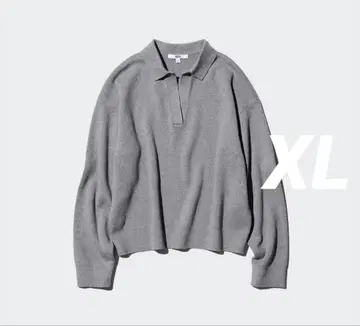 UNIQLO 스무스 코튼 릴랙스 폴로 스웨터 그레이 XL