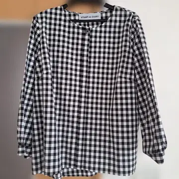 깅엄 체크 7부 소매 블라우스 스탬프 앤 다이어리