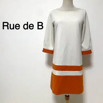 Rue de B 베이지&오렌지 컬러 7부 소매 원피스