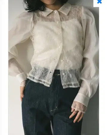 택 포함 새상품 스타일 미키서 레이스 레이어 셔츠