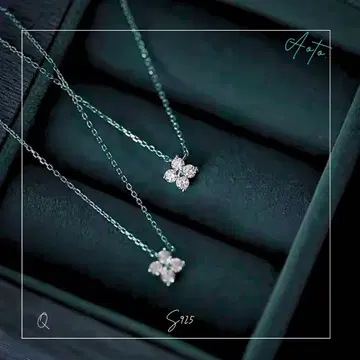 199Nq [ 꽃 모티브 ] 다이아 목걸이 클로버 S925 플라티나 코트