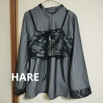 HARE 뷔스티에 포함 노카라 자카드 셔츠 그레이
