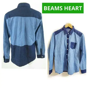 [ BEAMS HEART ] 절개 셔츠 블루 계열 바이컬러