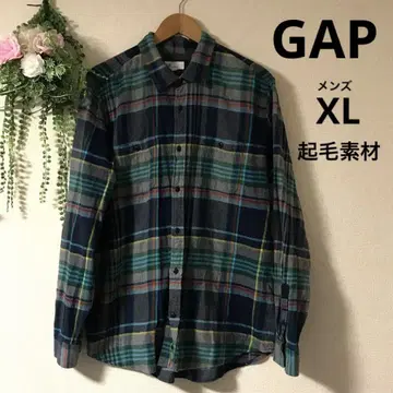 GAP 남성용 XL 체크 플란넬 셔츠 긴팔 기모 빅 사이즈 그린 계열