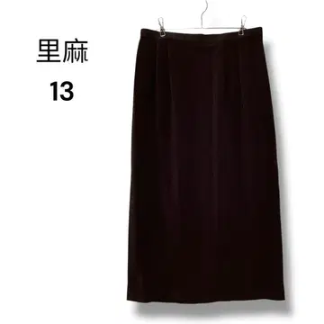 린넨 스커트 롱 브라운 13 허리 72~80 무지 심플