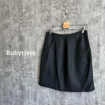 [Rubyrivet] 코쿤 스커트 무릎 기장 울 차콜 그레이 가을/겨울