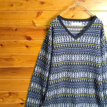 이카 니트 스웨터 L 페어아일 노르딕 기하학 패턴