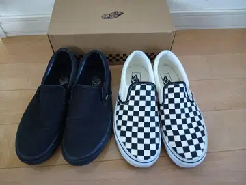 Vans 슬립온 27.0 체크 무늬 깃발, 블랙 2족 세트 반스