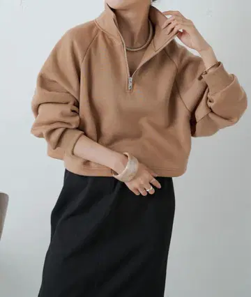 omekashi 하프 지퍼 속기모 풀오버 베이지