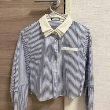 KUOSE 셔츠 긴팔 스트라이프 카라 부착