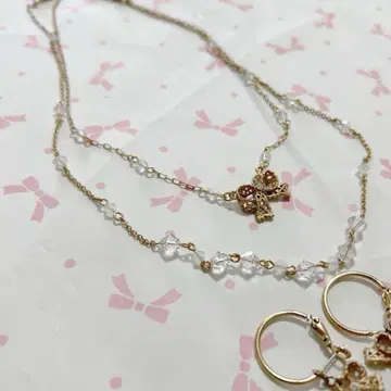 질스튜어트 목걸이 귀걸이 세트 리본 핑크 골드 계열