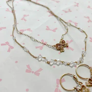 질스튜어트 목걸이 귀걸이 세트 리본 핑크 골드 계열