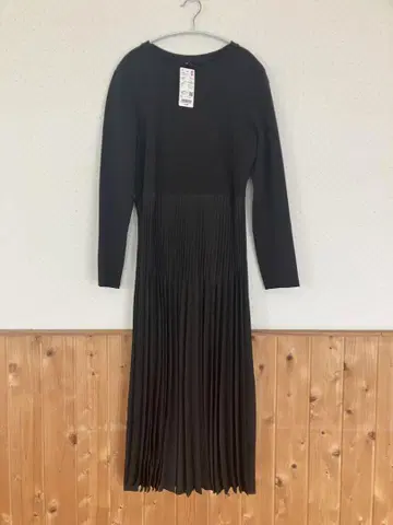 택 포함 블랙 플리츠 롱 원피스 L 사이즈