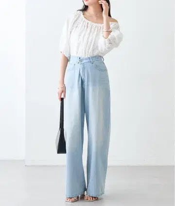 하이웨스트 라이트 블루 데님 와이드 레그