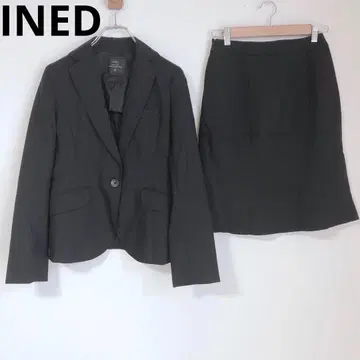 이네드 수트 스커트 셋업 M 스트라이프 블랙 울 혼방 오피스