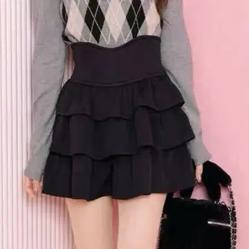 미셸 마카롱 슬림 레그 티어드 프릴 스커트 지뢰계 양산형 스나계