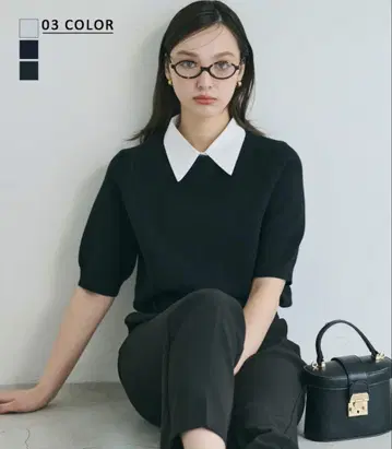 베이스먼트온라인 카라 부착 반팔 니트