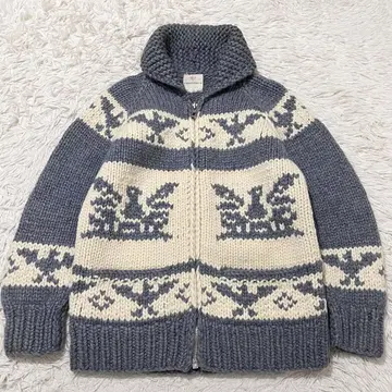 레어 캐나다제 카우친 스웨터 니트 이글 패턴 두꺼운 원단 풀 집업 울