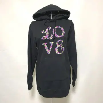 Hanes 블랙 플라워 LOVE 후드티 M