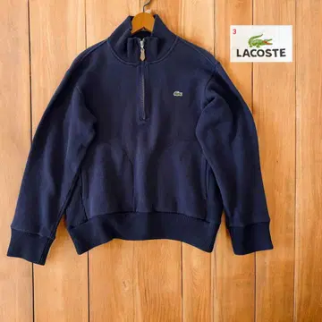 LACOSTE 하프 지퍼 리브 니트 S~M 상당 네이비