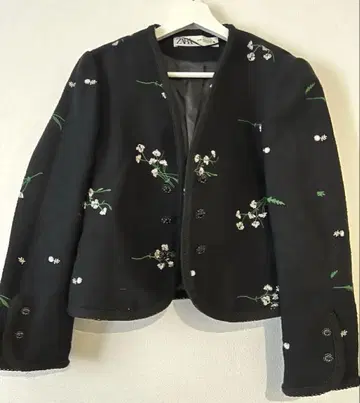 ZARA 자수 노카라 자켓 블랙 XS