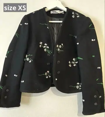 ZARA 자수 노카라 자켓 블랙 XS