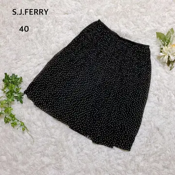 에스제이페리 플리츠 스커트 무릎 기장 쉬폰 도트 40 블랙 화이트