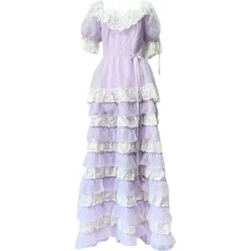 연보라 퍼프 슬리브 빈티지 레이스 드레스 vintage dress