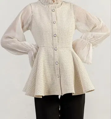 DAYCLOSET 여성용 트위드풍 깔끔한 페플럼 베스트 아이보리