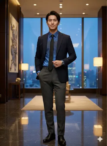 청흑 그라데이션 긴팔 셔츠 남성용 멋스러운 캐주얼 포멀 겸용