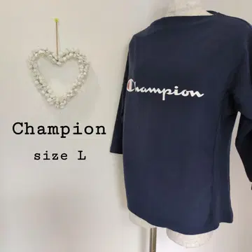 Champion 보트넥 7부 소매 맨투맨 트레이닝복 로고 네이비 L