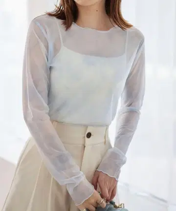 헤더 마블 시어 롱 슬리브 T 블루