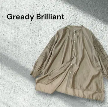 Gready Brilliant 밴드 카라 셔츠 블라우스 퍼프 슬리브 비침