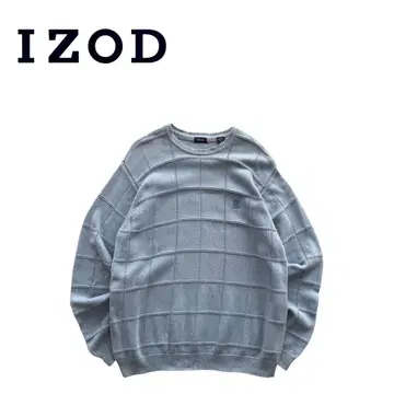 IZOD 아이조드 00s 격자 무늬 로고 자수 코튼 니트 스웨터 L 블루