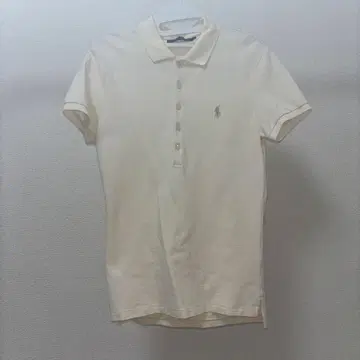 랄프 로렌 크림색 반팔 피케 셔츠 그린 자수 로고
