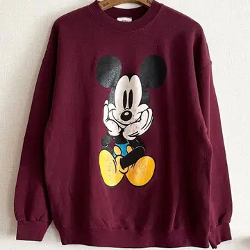 90s 미키마우스 앉아있는 미키 양면 프린트 맨투맨 파랑 XL