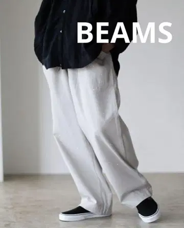 빔즈 BEAMS 페인트 1 플리츠 베이커 팬츠 남성용 아이보리