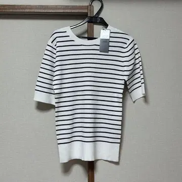 PLST 플라스테 UV컷 레이온 블렌드 2way 스웨터 보더 반팔 니트