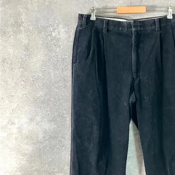 코듀로이 팬츠 빈티지 와이드 풀렝스 블랙 집업