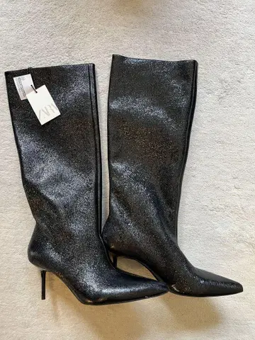 ZARA 롱 부츠 블랙 글리터 38