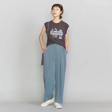 BY 폴리에스테르 2턱 와이드 팬츠 더스티 블루 M 사이즈