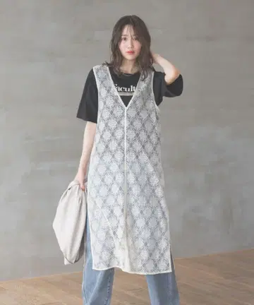 글로벌 워크 레이스 슬리브리스 롱 원피스